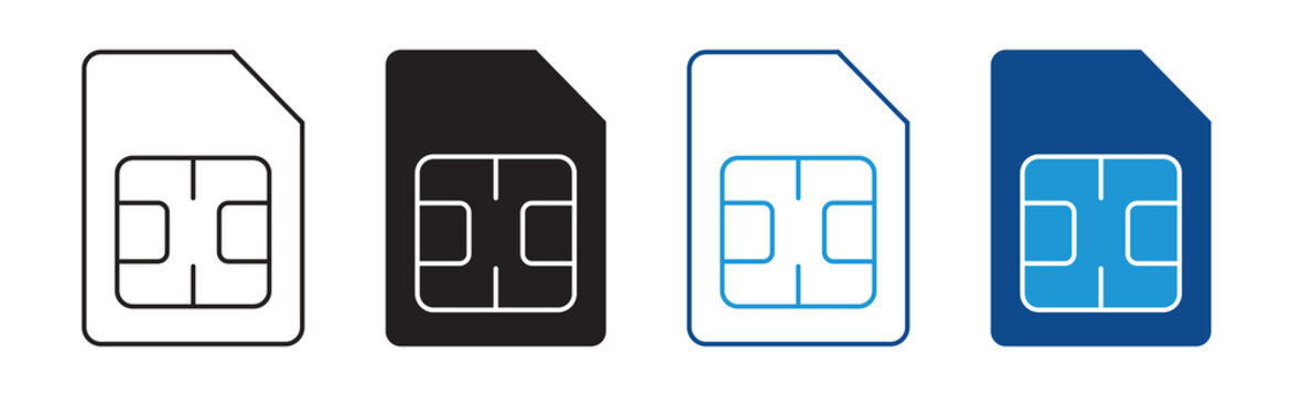 SIM Card Icon Vector Collection in Outline and Solid Style for Mobile Communication Design