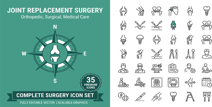 Joint replacement surgery thin line icon . Editable stroke . Vector .