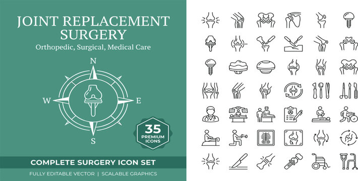 Joint replacement surgery thin line icon . Editable stroke . Vector .