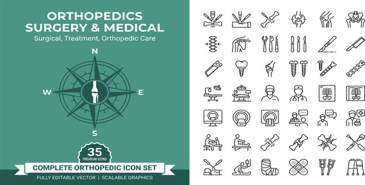 Orthopedics surgery . Medical outline icon . Editable stroke . Vector .