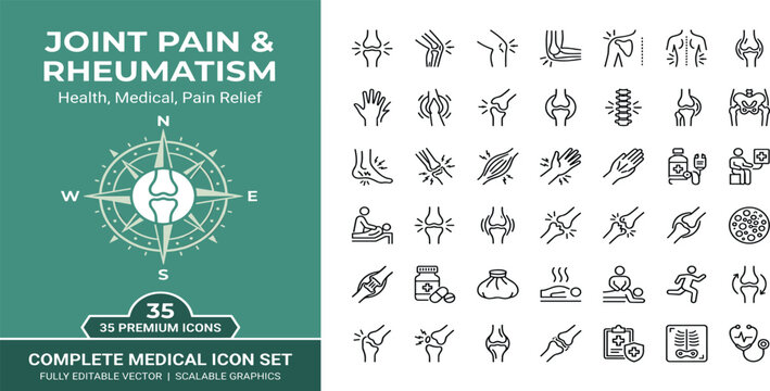 Joint pain thin line icon . Rheumatism concept . Editable stroke . Vector .