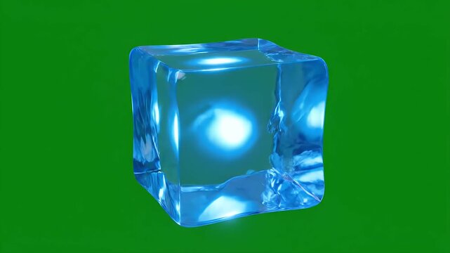 Glowing Rotating Cube with Internal Light on Green Screen - A semi-transparent cube with a glowing internal core is showcased against a chroma key green background.