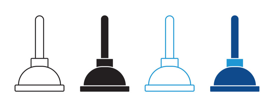 Sink Plunger and Toilet Plunger Icon Set Vector Collection in Outline and Solid Style for Plumbing Design