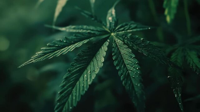 Cannabis Plant with Droplets
