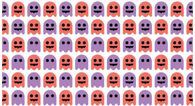 Ghost shaped pattern with smiling faces flat vector illustration