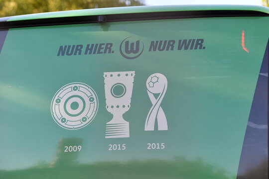 Germany, Paderborn, May 25. 2026, VFL Wolfsburg's team bus at SC Paderborn 07's Home Deluxe Arena
