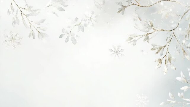 A collection of four frames shows winter floral designs featuring branches and snowflakes. Each frame captures a simple light background ideal for holiday use