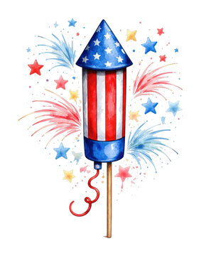 PNG Patriotic rocket with colorful fireworks.