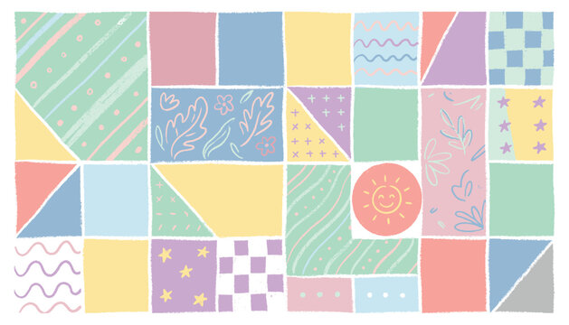 Abstract quilt pattern hand drawn doodle chalk style vector illustration.