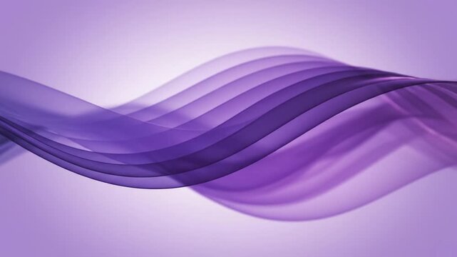 Abstract 3D illustration featuring translucent light purple curved shapes layered in a flowing wave pattern with smooth gradients, soft shadows, and a minimalist lavender background.