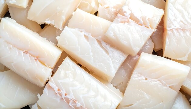 Fresh White Fish Pieces Arranged in Close Up Food Background