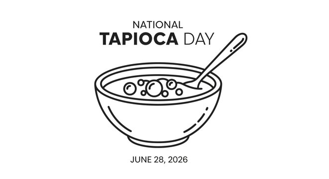 Tapioca bowl line art illustration for National Tapioca Day