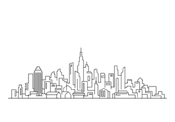 Obraz premium Minimalist city skyline illustration with modern skyscrapers and urban landscape