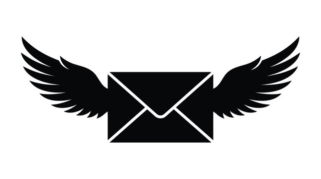 Winged envelope silhouette on a white background flat graphic design