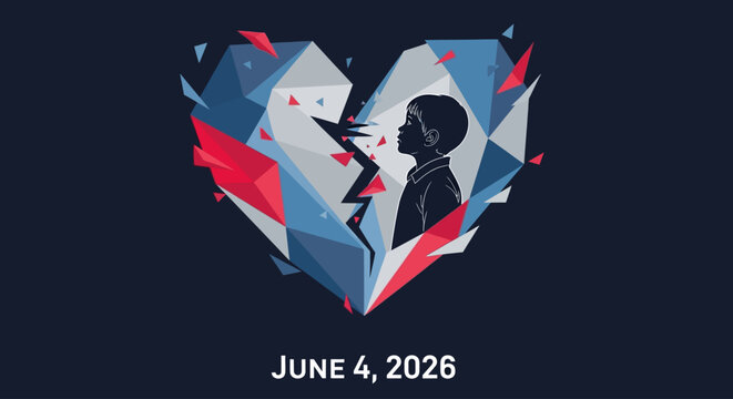 Geometric heart design with broken silhouette, abstract vector illustration