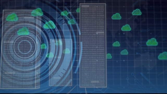 On load HUD servers appearing one-by-one with code overlay, cloud icons multiplying showing scaling