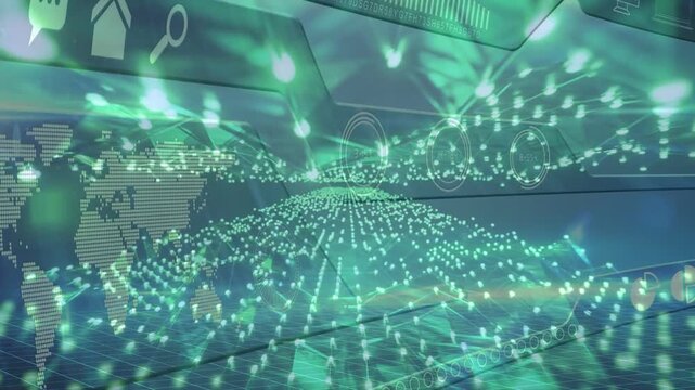 Faint particles appearing, layered network forming domed point cloud visualizing network operations