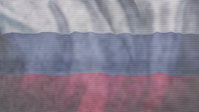 Camera nudging and gentle breeze, tricolor flag rippling, folds shifting, showing clearer stripes