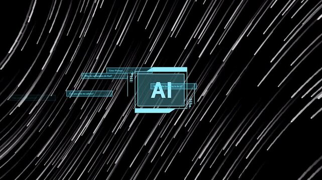 Central AI module appearing, pulsing and exchanging data while teal panels sliding outward