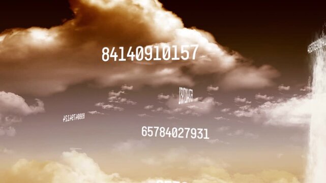 White numbers drifting to central axis, causing luminous column rising through clouds forming cross