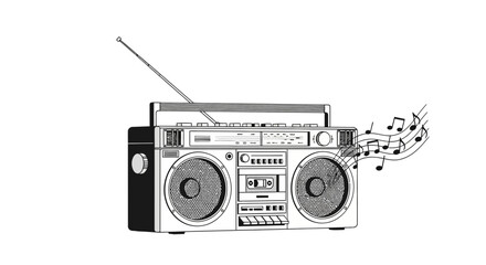 Vintage Boombox with Musical Notes - Retro Audio Device Illustration © Beat