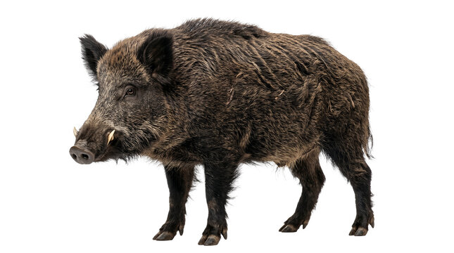 Wild boar razorback pig isolated on transparent background