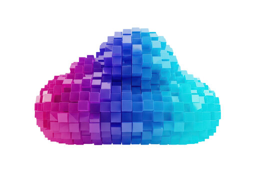 Abstract cloud made of colorful 3d cubes isolated on transparent background