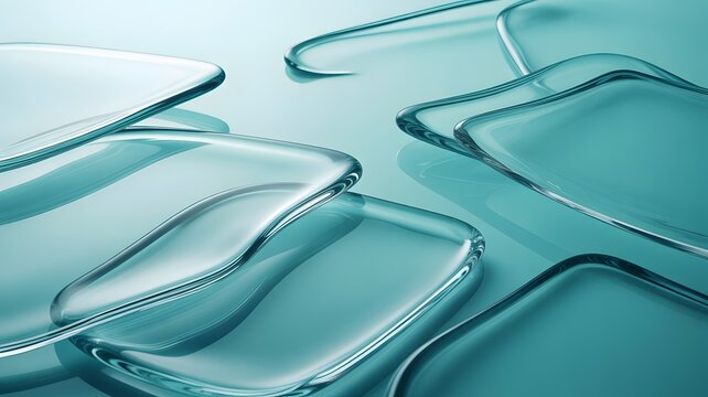 Abstract fluid shapes with glossy reflections a teal colored 3d rendering fluidity liquid