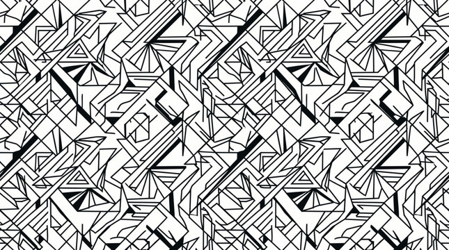 Abstract Geometric Seamless Pattern with Black Linear Maze Design Vector Background