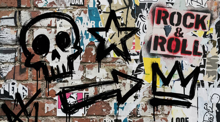 Fototapeta premium Punk and graffiti style brush drawn doodle shapes. Hand drawn bold brush star, arrow, skull and crown