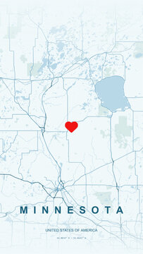 Modern minimalist vector map of Minnesota state, USA. High-quality scalable illustration of Minnesota 10,000 lakes contours, Minneapolis, Mississippi River for posters and design.
