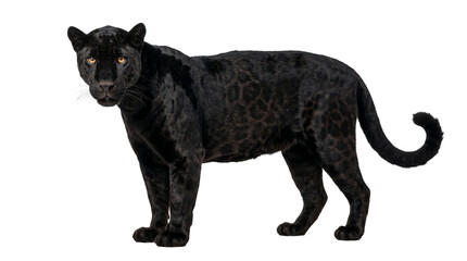 Fototapeta premium Black jaguar melanistic panther isolated on transparent background
