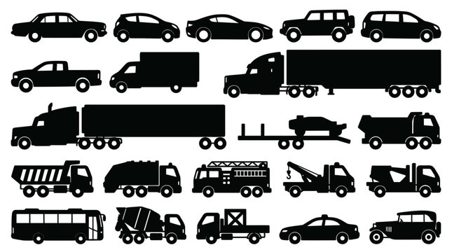 Vehicle Silhouettes On White Background Transportation Collection