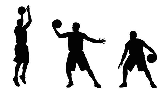 Vector silhouettes of people running, dancing, jumping, and exercising together in sports and team activities