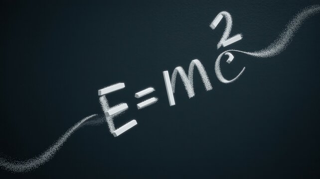 Floating chalk dust arranging into the emc2 equation &ndash; Ideal for scientific breakthroughs, genius concepts, or tutoring services.