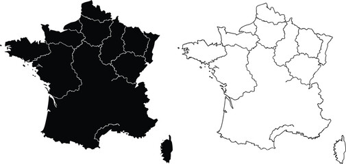 Fototapeta premium France regions map with black and white filled style Vector