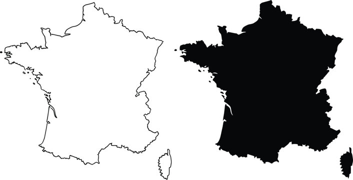 France map outline with filled version comparison Vector
