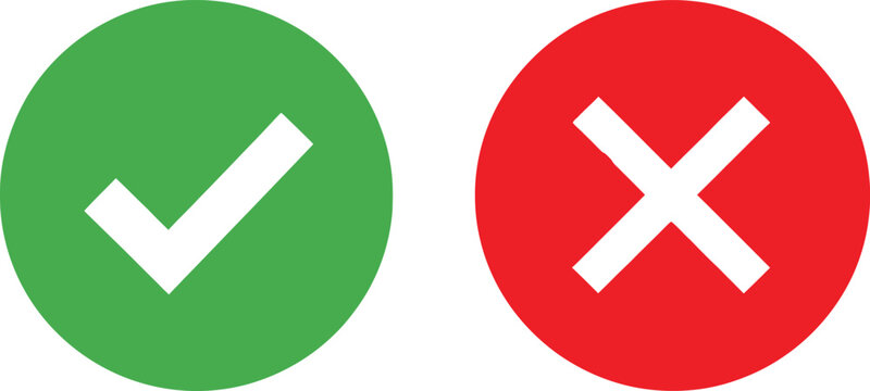 Green check mark and red cross icon set Vector