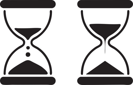 Classic hourglass timers in elegant silhouette design isolated on white background