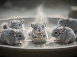 Obraz premium Cute Chinchillas Enjoying a Dust Bath Together