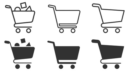 set of shopping cart icons in outline and solid style on transparent background © gerik_a