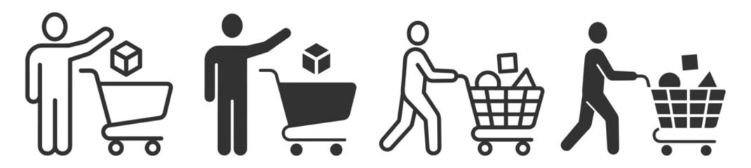 shopping cart icon set with person and geometric shapes, vector illustration on transparent background © gerik_a
