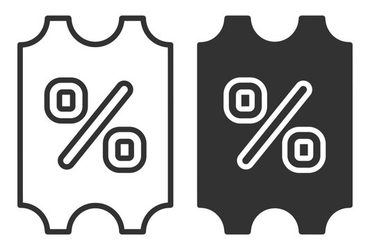 discount tickets icon set, ticket shape with percentage symbol, vector ticket design on transparent background