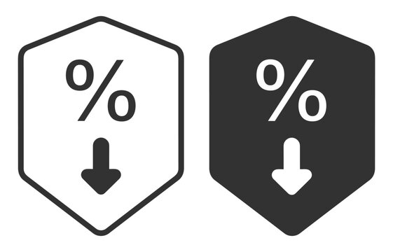 percentage down symbol icon set, outline and solid style sales and discount symbol on transparent background