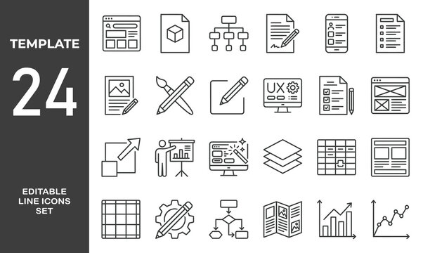 Minimalist Template outine icons set with editable stroke. thin linear illustration. Vector illustration