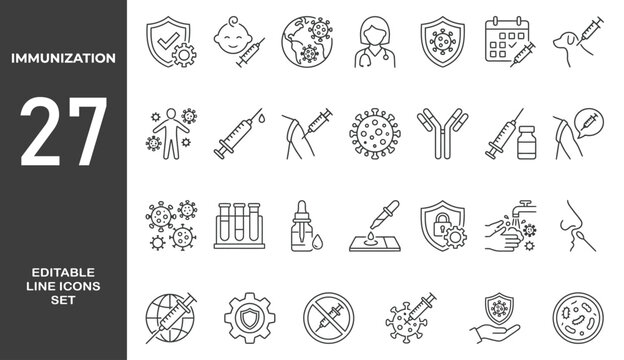 immunization icon set. Editable stroke. Vector illustration. 