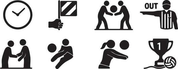 Obraz premium Black silhouettes of people playing sports and business icons