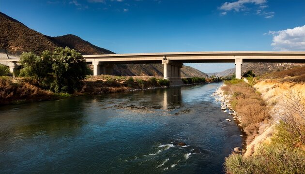 The San Gabriel River Flowing Under The 210 Freeway Near Azusa In Los Angeles County California