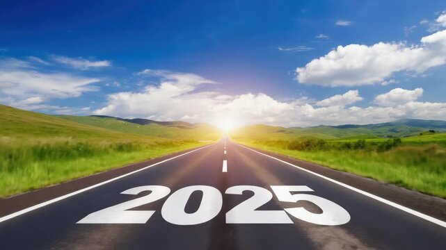 The road leads to a bright future with the sunrise signifying hope and promise. A clear highway under blue skies with white clouds.