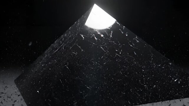 Mysterious Black Pyramid with Glitch Effect and Cosmic Sparkles.